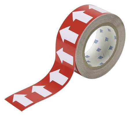 Brady Arrow Tape, Vinyl, 2 in W x 90 ft. L, Adhesive Mounting, White/Red 91422