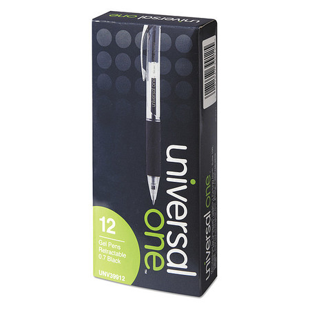 Universal One Retractable Gel Pen, Medium 0.7 mm, Black PK12 UNV39912