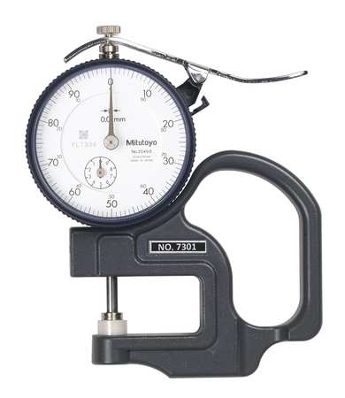 MITUTOYO Dial Thickness Gage, Flat, 10mm x 0.01mm 7301A