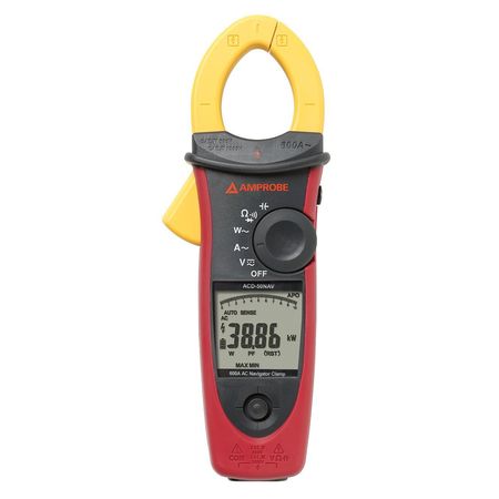 AMPROBE Clamp-On Power Meter, LCD, 600 kW, 600 A, Cat IV 600V, Cat III 1000V Safety Rating ACD-50NAV