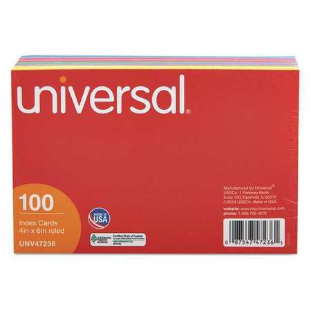 UNIVERSAL 4" x 6" Ruled Index Cards, Pk100 UNV47236