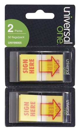 UNIVERSAL ONE Sticky Arrows, Sign Here, Yellow, PK100 UNV99005