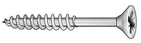 Zoro Select Deck Screw, #6 x 1-5/8 in, Steel, Flat Head, Phillips Drive, 100 PK DKPBI0-60162G-100BX