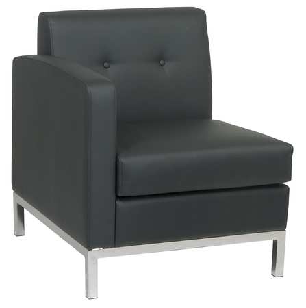 OFFICE STAR Black Arm Chair, 27" W 28-1/2" L 31" H, Leather Seat, Collection: Wall Street Series WST51LF-B18