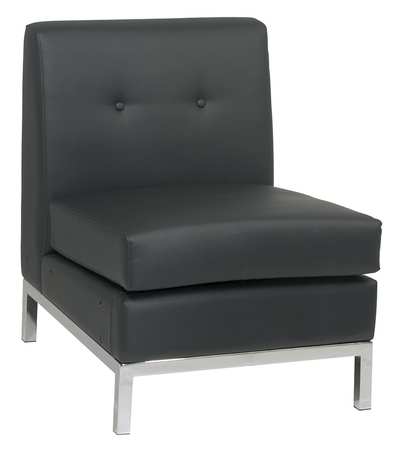 OFFICE STAR Black Chair, 23" W 28" L 31" H, Armless, Leather Seat, Collection: Wall Street Series WST51N-B18