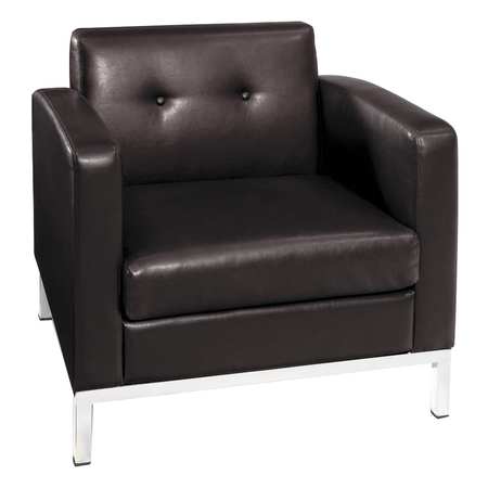 OFFICE STAR Espresso Arm Chair, 30 1/2" W 28" L 31" H, Fixed, Leather Seat, Collection: Wall Street Series WST51A-E34