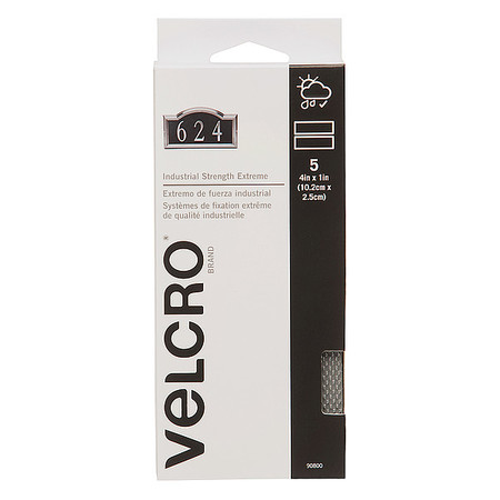 VELCRO BRAND Reclosable Fastener Shapes, Rubber Adhesive, 4 in, 1 in Wd, Gray, 5 PK 90800