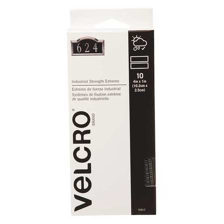 VELCRO BRAND Reclosable Fastener Shapes, Rubber Adhesive, 4 in, 1 in Wd, Gray, 10 PK 90812