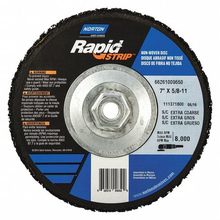 NORTON ABRASIVES Depressed Center Wheels, Type 27, 7 in Dia, 0.5 in Thick, 5/8"-11 Arbor Hole Size, Silicon Carbide 66261009650