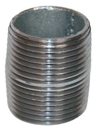 Zoro Select Nipple, 3/4 in Nominal Pipe Size, 1-1/8 in Overall Lg, Fully Threaded, Schedule 40, Galvanized Steel 6P804