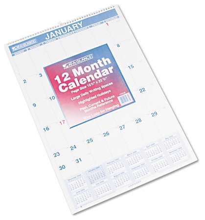 At-A-Glance 15-1/2 x 22-3/4" Monthly Wall Calendar, White AAGPM328