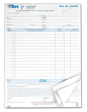 Tops Bill of Lading Form, 8-1/2 x 11, PK50 TOP3846