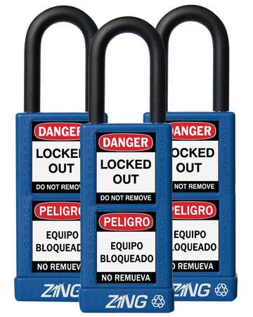 ZING Lockout Padlock, KA, Blue, 3"H, PK3 7088