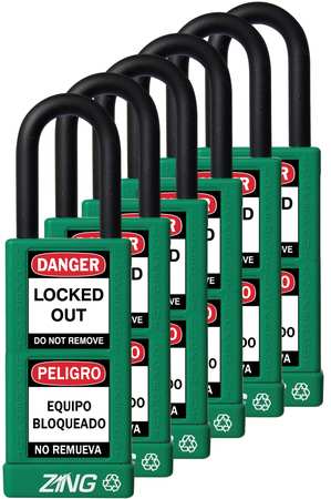 ZING Lockout Padlock, KA, Green, 3"H, PK6 7091