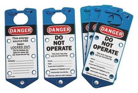 BRADY Labeled Lockout Hasp, Snap-On, 6 Lock, PK5, Color: Blue 22075-B