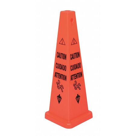TOUGH GUY Traffic Cone, 36 in Height, 12 3/5 in Width, Plastic, Cone, English, French, Spanish 6VKP4