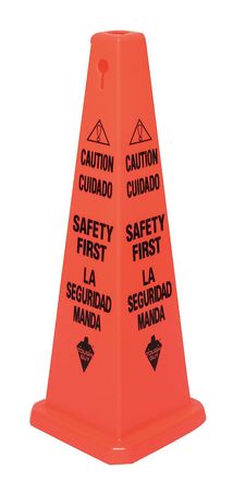 TOUGH GUY Traffic Cone, 36 in Height, 12 3/5 in Width, Polypropylene, Cone, English, Spanish 6VKP6