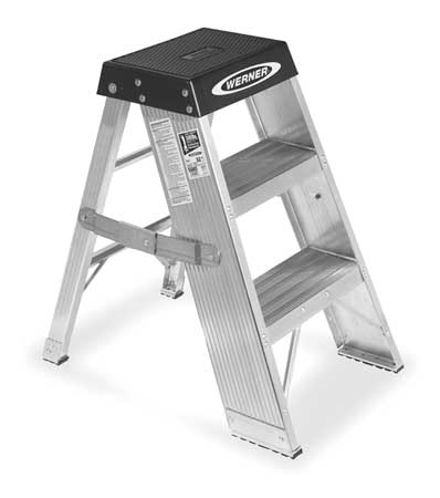 WERNER 3 Steps, Aluminum Step Stand, 375 lb. Load Capacity, Silver/Black SSA03