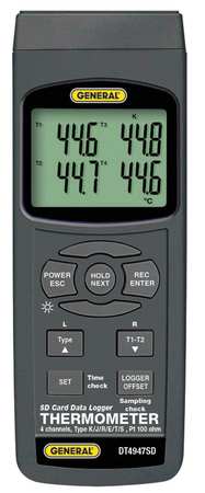 GENERAL TOOLS Thermocouple Thermometer, Type K, 4 Inputs DT4947SD
