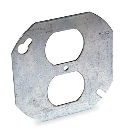 RACO Electrical Box Cover, Octagon, 2 Gang, Octagon, Galvanized Steel, Duplex Receptacle 731