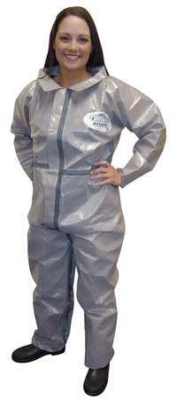 INTERNATIONAL ENVIROGUARD Collared Chemical Resistant Coveralls, 3XL, 6 PK, Gray, Non-Woven Laminate, Zipper 7213GT-3XL