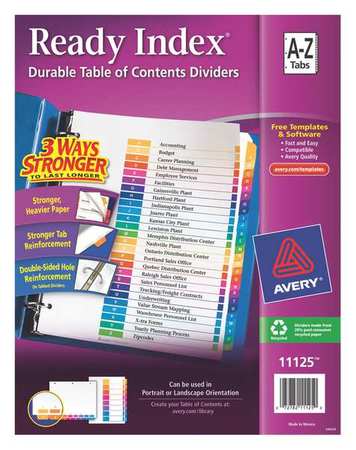 Avery Avery® Ready Index® Table of Contents Dividers 11125, 26-Tab Set, A-Z 7278211125