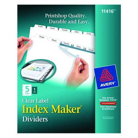 AVERY Avery® Index Maker® Clear Label Dividers 11416, 5-Tab Set, White 7278211416