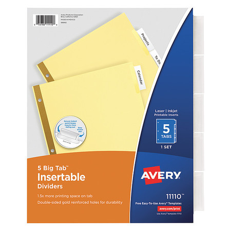 Avery Avery® Big Tab™ Insertable Dividers 11110, Buff Paper, 5 Clear Tabs, 1 Set 7278211110
