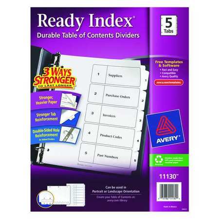 Avery Avery® Ready Index® Table of Contents Dividers 11130, 5-Tab Set 7278211130