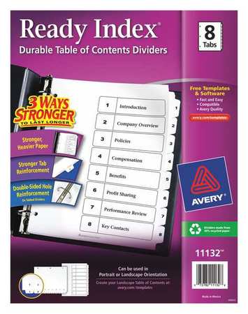 Avery Avery® Ready Index® Table of Contents Dividers 11132, 8-Tab Set 7278211132