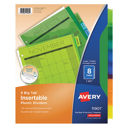 Avery Avery® Big Tab™ Insertable Plastic Dividers 11901, 8 Multicolor Tabs, 1 Set 7278211901