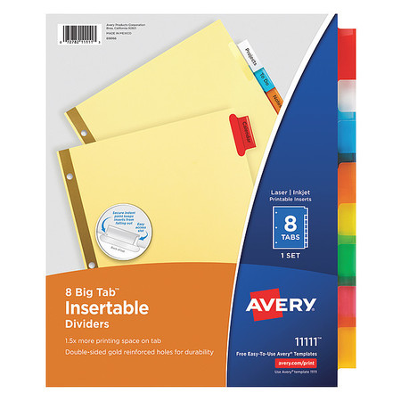 Avery Avery® Big Tab™ Insertable Dividers 11111, Buff Paper, 8 Multicolor Tabs, 1 Set 7278211111