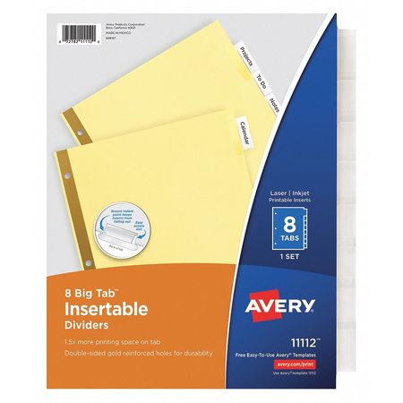 Avery Avery® Big Tab™ Insertable Dividers 11112, Buff Paper, 8 Clear Tabs, 1 Set 7278211112