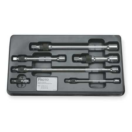 PROTO Socket Extension Set 1/4", 3/8", 1/2" Dr, 2 in, 5 in, 6 in, 10 in, 12 in L, 6 Pieces, Chrome J6000-6L