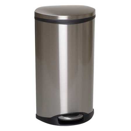 Zoro Select 2-1/2 gal Oval Step Can, Silver, 15 3/4 in Dia, Step-On, Stainless Steel 6ZCL0