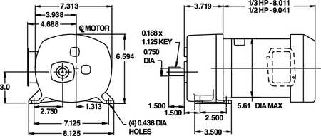 Dayton AC Gearmotor, 1,028.0 in-lb Max. Torque, 18 RPM Nameplate RPM, 208-230/460V AC Voltage, 3 Phase 6Z404