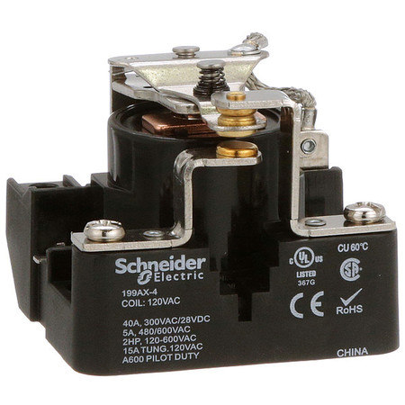 SCHNEIDER ELECTRIC Open Power Relay, Surface Mounted, SPDT, 120V AC, 5 Pins, 1 Poles 199AX-4