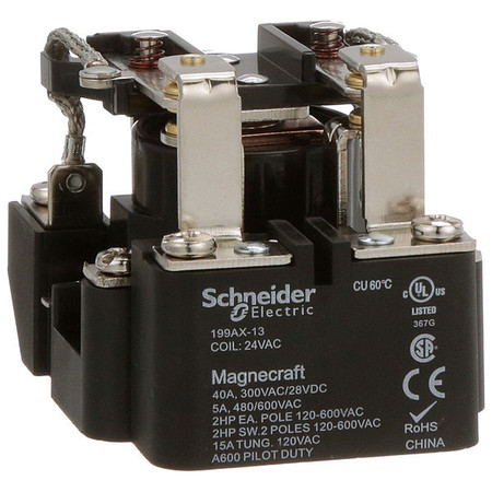 Schneider Electric Open Power Relay, Surface Mounted, DPDT, 24V AC, 8 Pins, 2 Poles 199AX-13