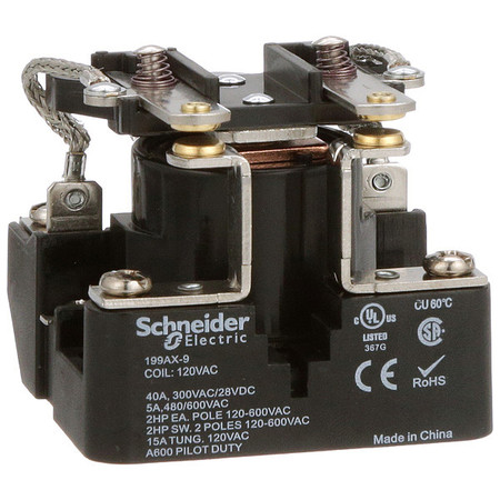 Schneider Electric Open Power Relay, Surface Mounted, DPST-NO, 120V AC, 6 Pins, 2 Poles 199AX-9