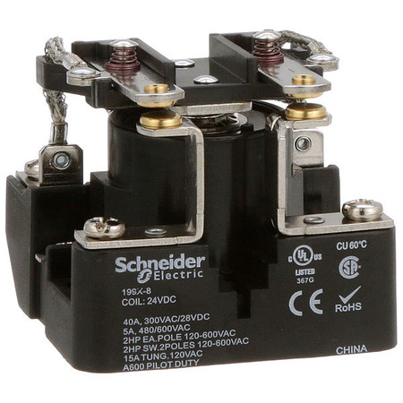 SCHNEIDER ELECTRIC Open Power Relay, Surface Mounted, DPST-NO, 24V DC, 6 Pins, 2 Poles 199X-8