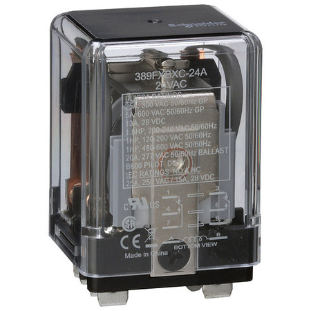 SCHNEIDER ELECTRIC Enclosed Power Relay, Surface (Side Flange) Mounted, DPDT, 24V AC, 8 Pins, 2 Poles 389FXBXC1-24A