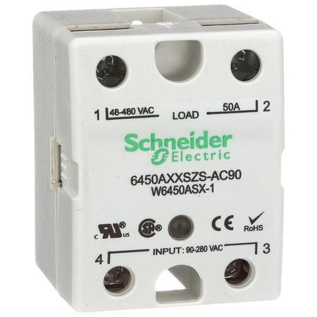 SCHNEIDER ELECTRIC Solid State Relay, 90 to 280VAC, 50A 6450AXXSZS-AC90
