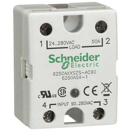 SCHNEIDER ELECTRIC Solid State Relay, 90 to 280VAC, 50A 6250AXXSZS-AC90