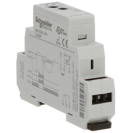 SCHNEIDER ELECTRIC Current Sensing Relay, 0.5to5A, 24to240VAC, Mounting: Din Rail 841CS5-UNI