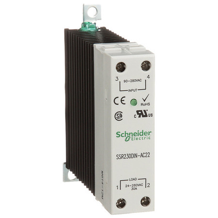 SCHNEIDER ELECTRIC Solid State Relay, 90 to 280VAC, 30A SSR230DIN-AC22