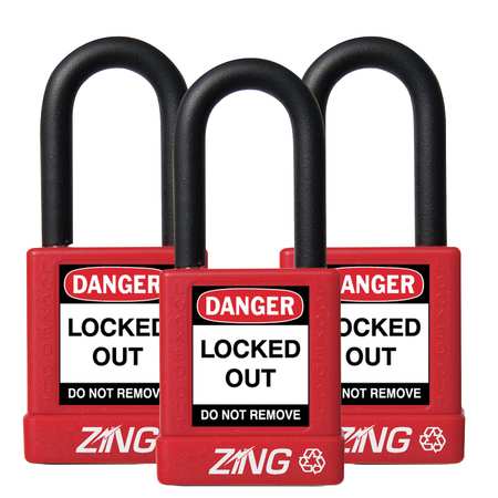 ZING Lockout Padlock, KA, Red, 1-3/4"H, PK3 7062