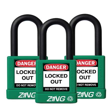 ZING Lockout Padlock, KA, Green, 1-3/4"H, PK3 7066