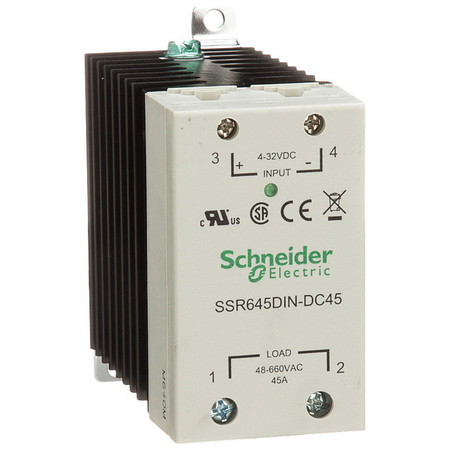 SCHNEIDER ELECTRIC Solid State Relay, 3 to 32VDC, 45A SSR645DIN-DC45