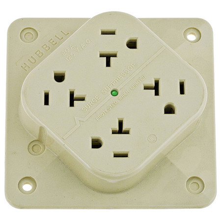 HUBBELL Receptacle, 20 A Amps, 125V AC, Surface Mount, Quad Outlet, 5-20R, Ivory HBL420IS