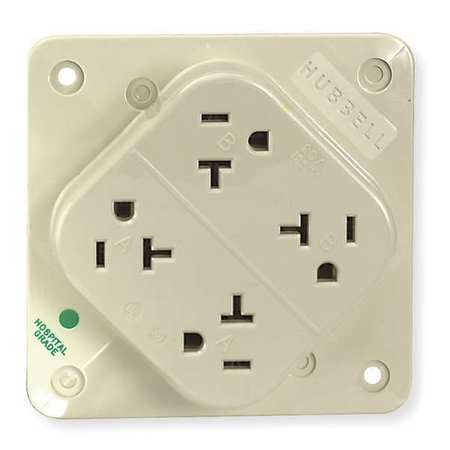 HUBBELL Receptacle, 20 A Amps, 125V AC, Surface Mount, Quad Outlet, 5-20R, Ivory HBL420HI